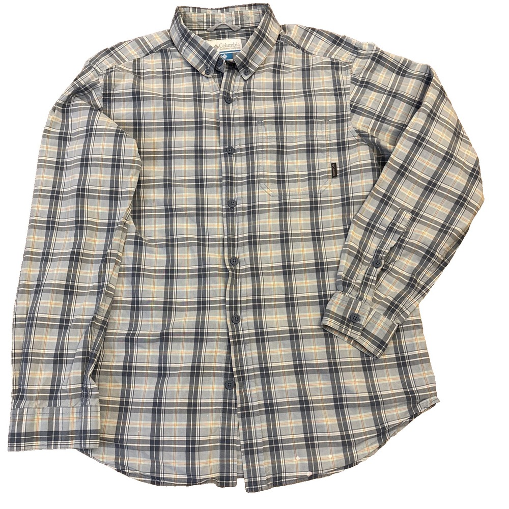 Columbia Sportswear Co Mens Plaid Gray/Gold med Button Down Shirt